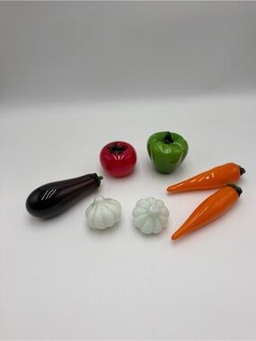 Vintage Hand Blown Art Glass Vegetable Lot Tomato Pepper Carrots Garlic Eggplant